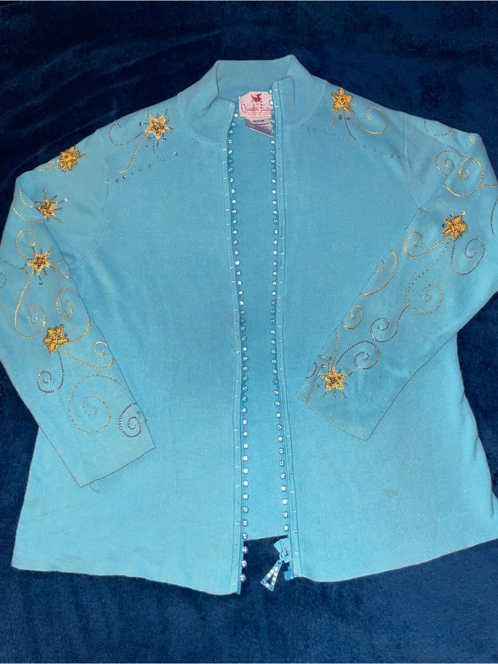 Quacker Factory Light Blue Embellished Sweater Top Set - Picture 3 of 9